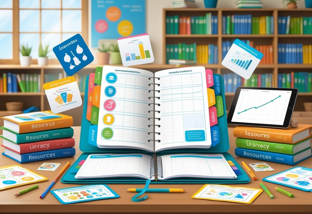 Lesson Planning Resources: Best Tools and Strategies for Teachers LearningMole A teacher's desk with an open planner, educational books, tablets, and resource cards arranged neatly in a classroom setting.