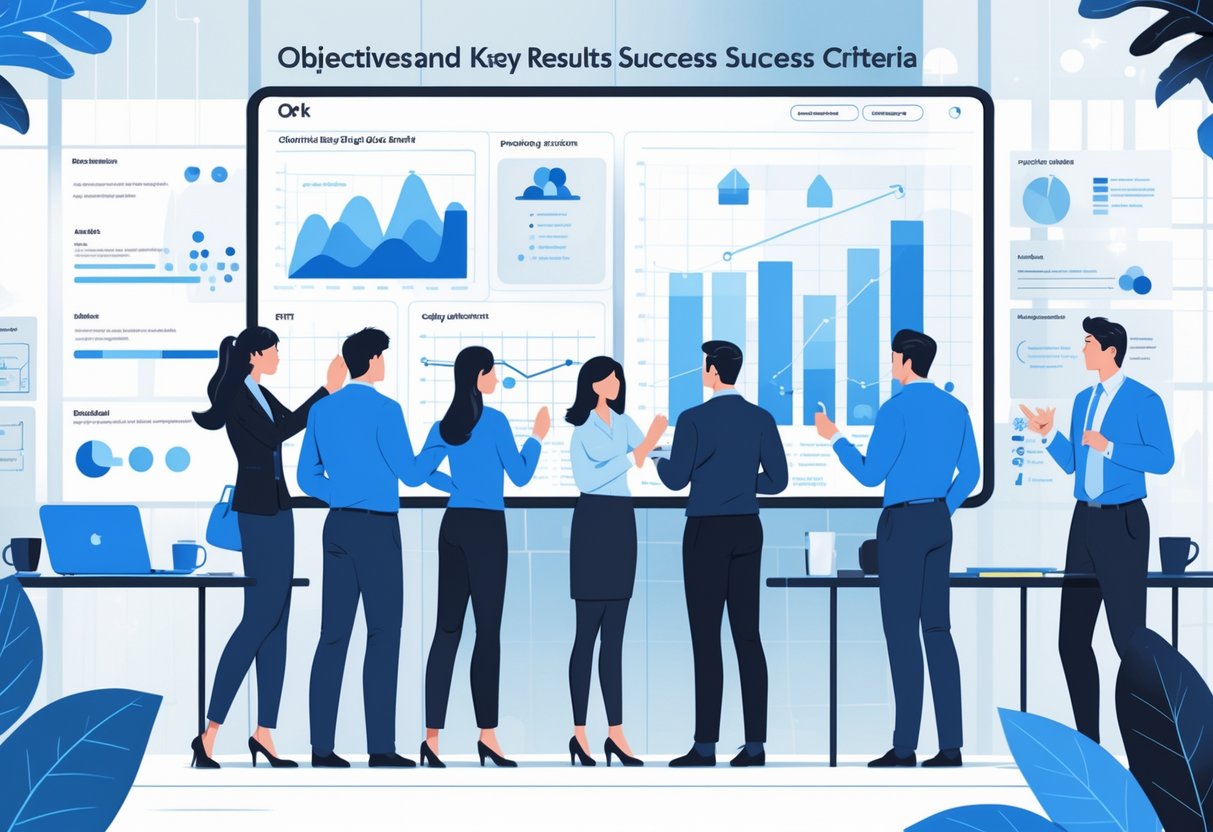 Success Criteria Templates: The Ultimate Guide to Defining Project Success LearningMole A group of professionals working together around a large digital screen displaying charts and progress indicators in a modern office.