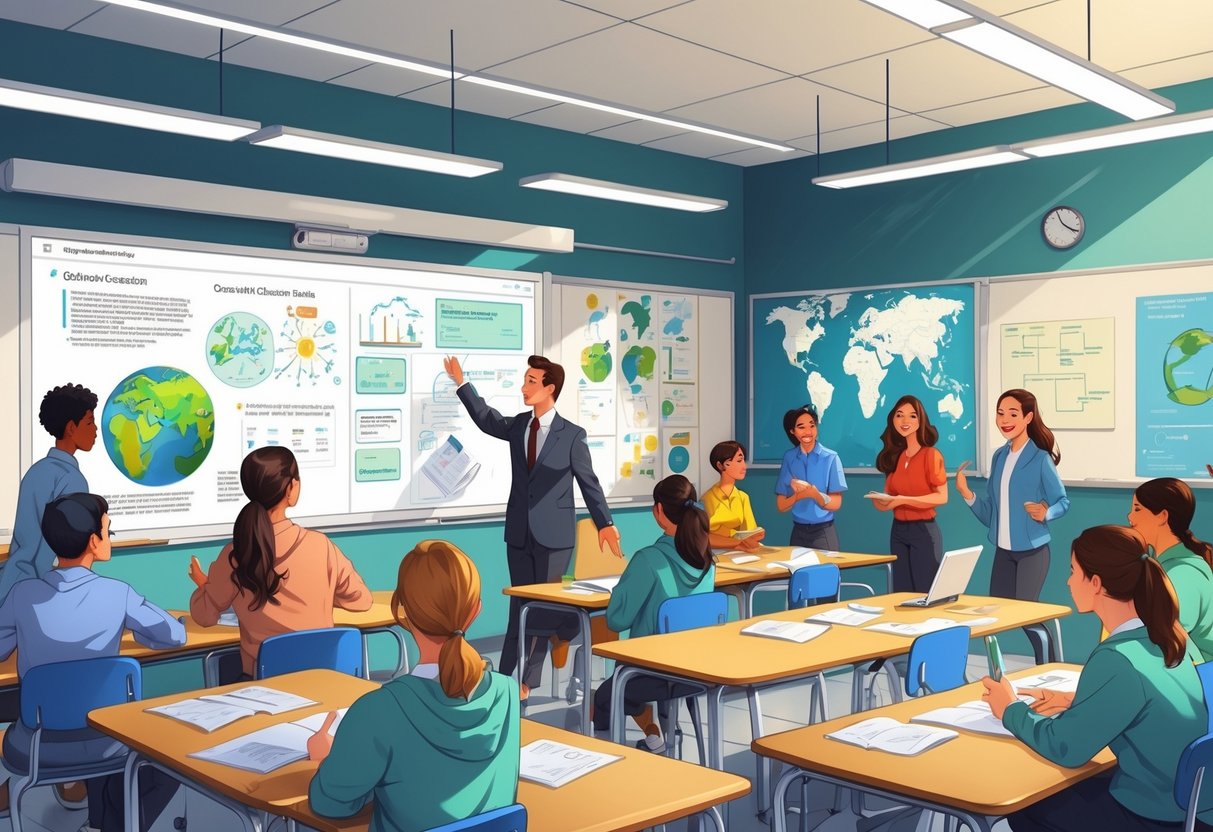 Outstanding Lesson Plans: Key Elements for Engaged Learners LearningMole A teacher guides a diverse group of students working together on hands-on projects in a bright classroom filled with educational materials connecting lessons to real-world situations.