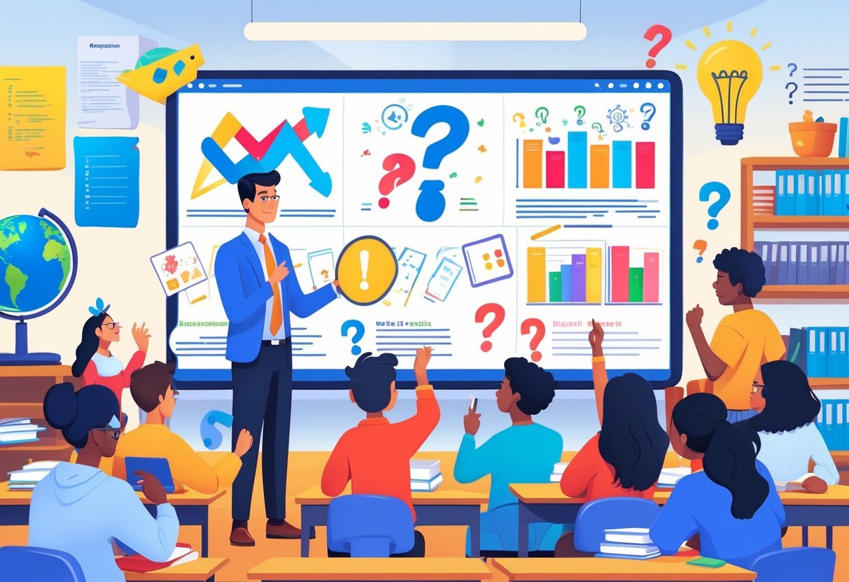 Outstanding Lesson Plans: Key Elements for Engaged Learners LearningMole A teacher standing beside a digital screen with students engaged in a classroom surrounded by educational materials.