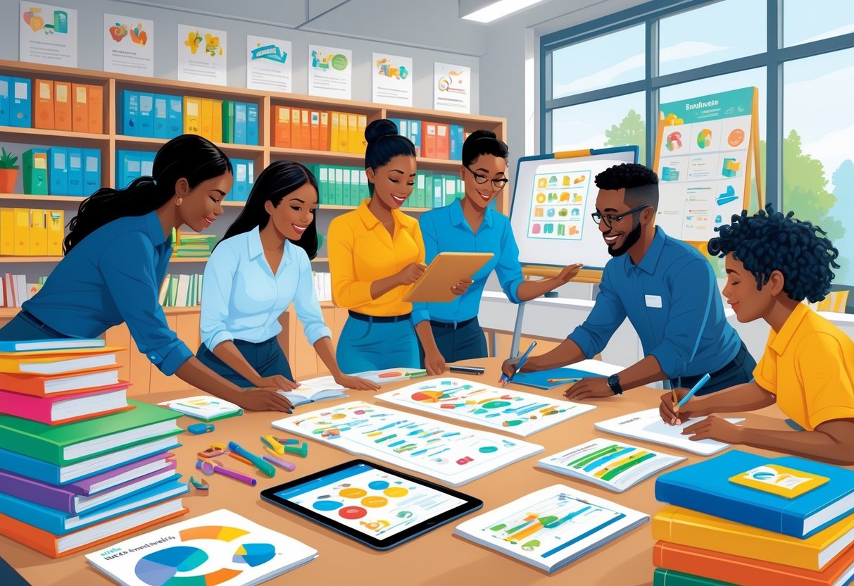 Teaching Activities: Inspiring Methods and Strategies for Teachers LearningMole A group of teachers working together in a classroom, selecting and organising teaching resources on a table and shelves.