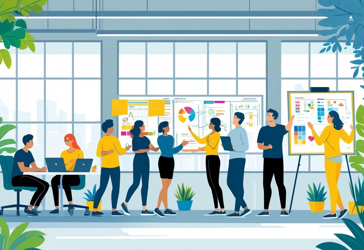 Group Activities: Top Ideas and Planning for Fun Shared Experiences LearningMole A group of diverse people working together in different activities including brainstorming, team-building, and creative collaboration in a bright office.