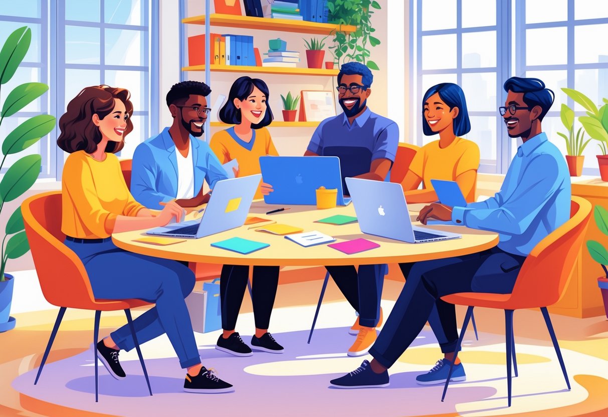 Group Activities: Top Ideas and Planning for Fun Shared Experiences LearningMole A small diverse group of people working together around a table with laptops, notebooks, and sticky notes in a bright room.