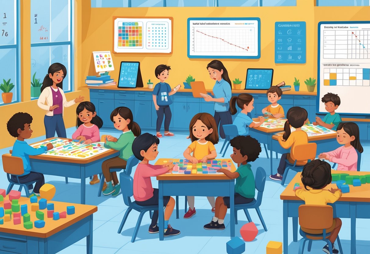 Maths Games: The Best Ways to Learn and Have Fun With Numbers LearningMole A group of children and an instructor engaging in different maths games suited to various skill levels in a classroom setting.