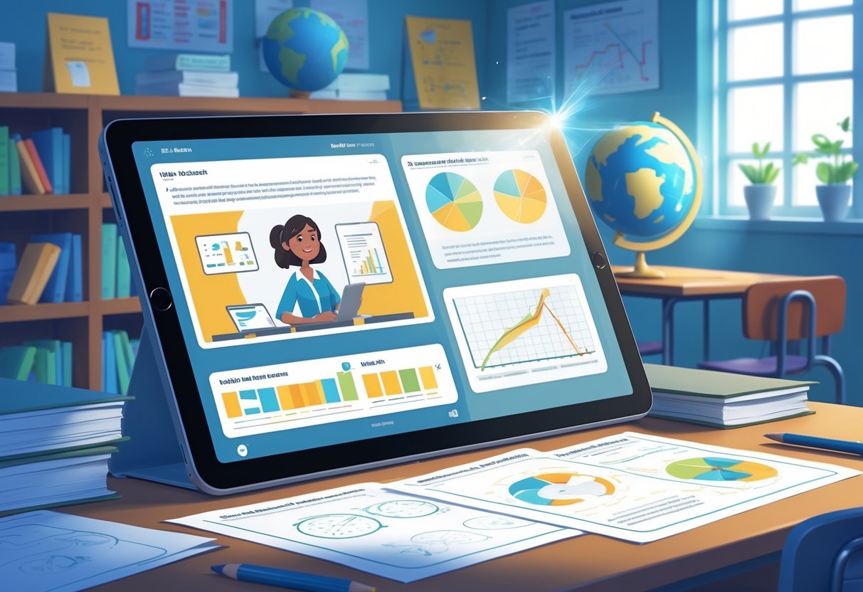 Video Lessons: Effective Learning Tools, Resources and Strategies LearningMole A digital tablet showing a paused video lesson next to printed worksheets on a desk in a classroom setting.