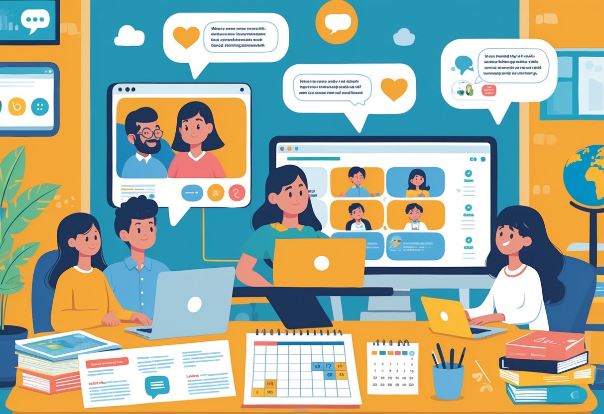 Home School Communication: Building Meaningful Partnerships That Last LearningMole A family at home communicating with a teacher through video call, phone messages, and printed materials on a table.