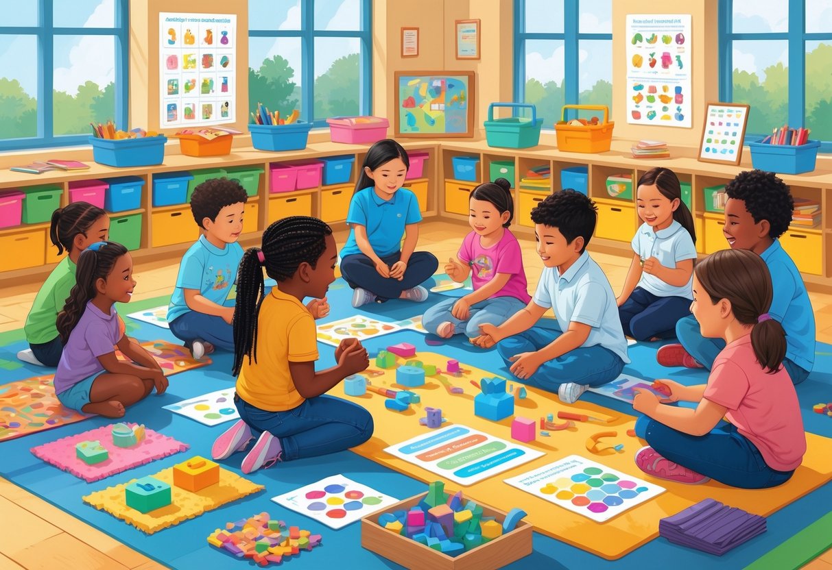 Sensory Learning Resources: Comprehensive Guide to Strategies & Activities LearningMole Children and adults using different sensory learning materials like textured blocks, musical instruments, and visual aids in a bright classroom with educators supporting them.