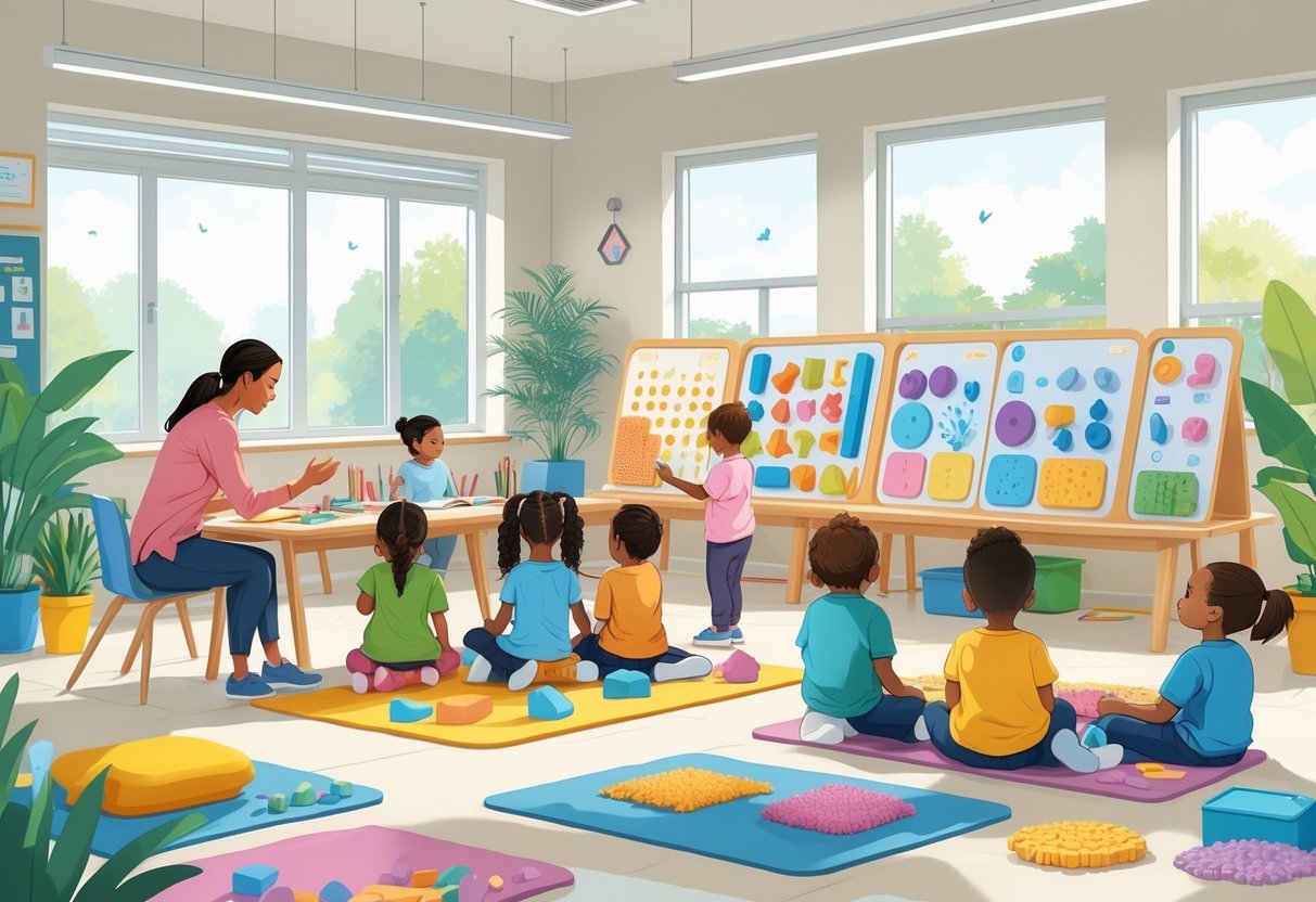 Sensory Learning Resources: Comprehensive Guide to Strategies & Activities LearningMole A teacher guiding young children using various sensory learning materials in a bright, organised classroom.