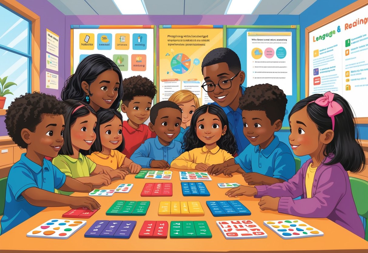 Dyslexia Teaching Resources: Guide for Parents and Educators LearningMole A group of children learning with a teacher using colourful educational tools in a bright classroom designed to support children with dyslexia.