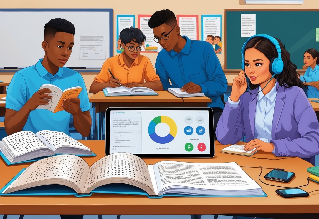 Accessible Teaching Materials: Essential Strategies for Inclusion LearningMole A classroom scene showing different accessible teaching materials including a braille book, a tablet with sign language, large-print books, and audio headphones, with diverse students using them.