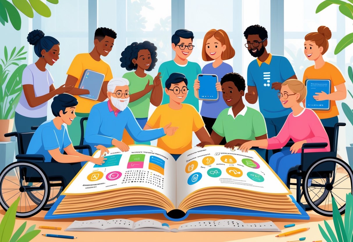 Accessible Teaching Materials: Essential Strategies for Inclusion LearningMole A group of diverse people collaborating around an open book with accessible teaching materials in a bright classroom.