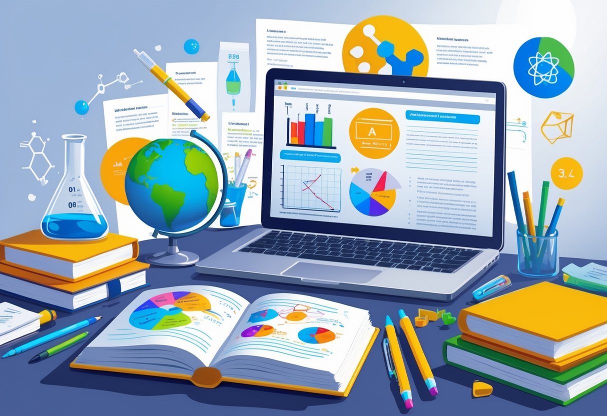 Homework Resources: Essential Tools and Guidance for Success LearningMole A tidy study desk with an open textbook, laptop, and stationery surrounded by icons representing different school subjects.