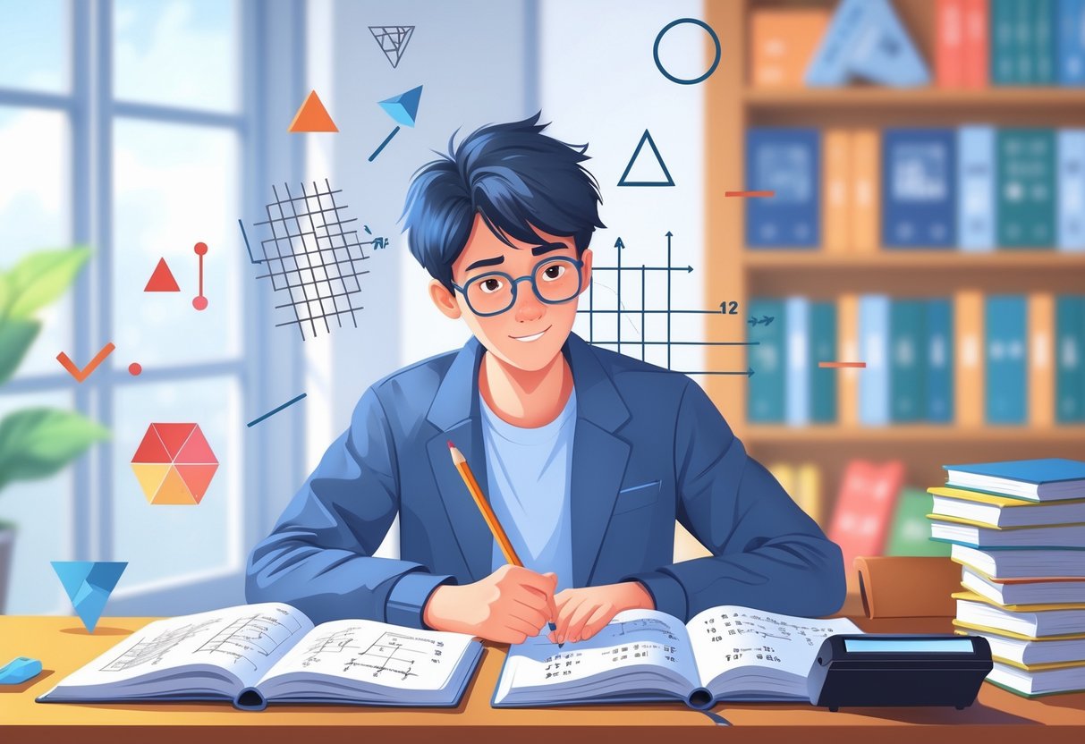 Maths Homework: Essential Strategies, Topics, and Resources LearningMole A student working on maths homework at a desk with books, a notebook, and a calculator in a bright study room.