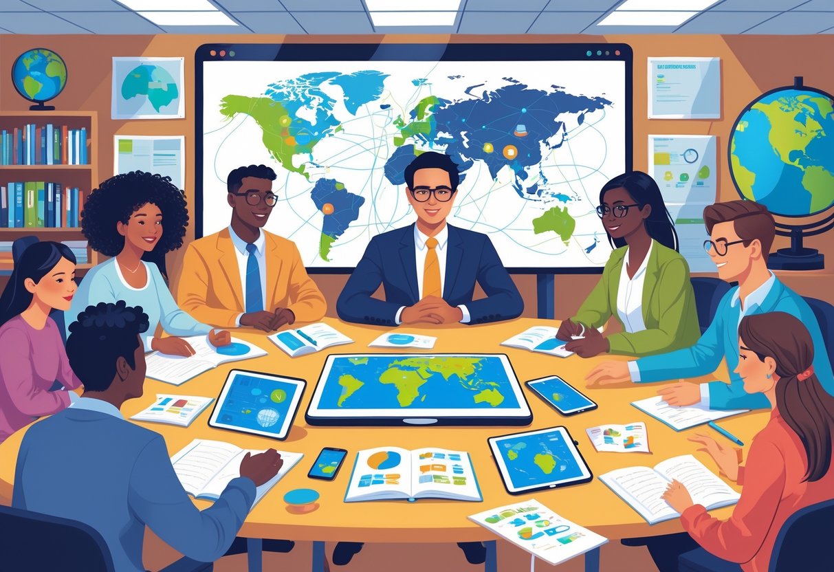 International Curriculum Resources: Essential Guides for Global Learning international curriculum LearningMole A group of educators from diverse backgrounds working together around a table with international curriculum materials and digital devices in a conference room.