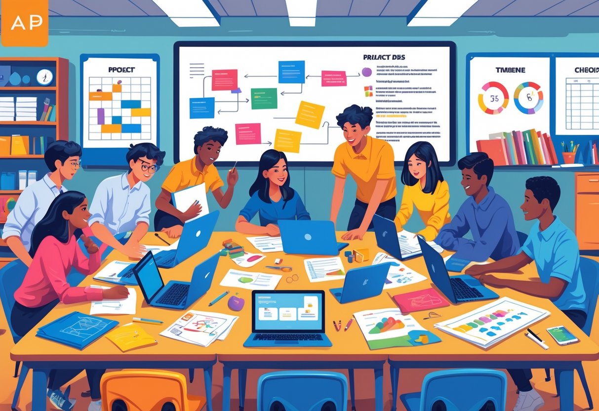 Project Based Learning Resources: Top Tools, Tips, and Guides LearningMole A group of students and teachers working together around a table with project materials and diagrams in a classroom setting.