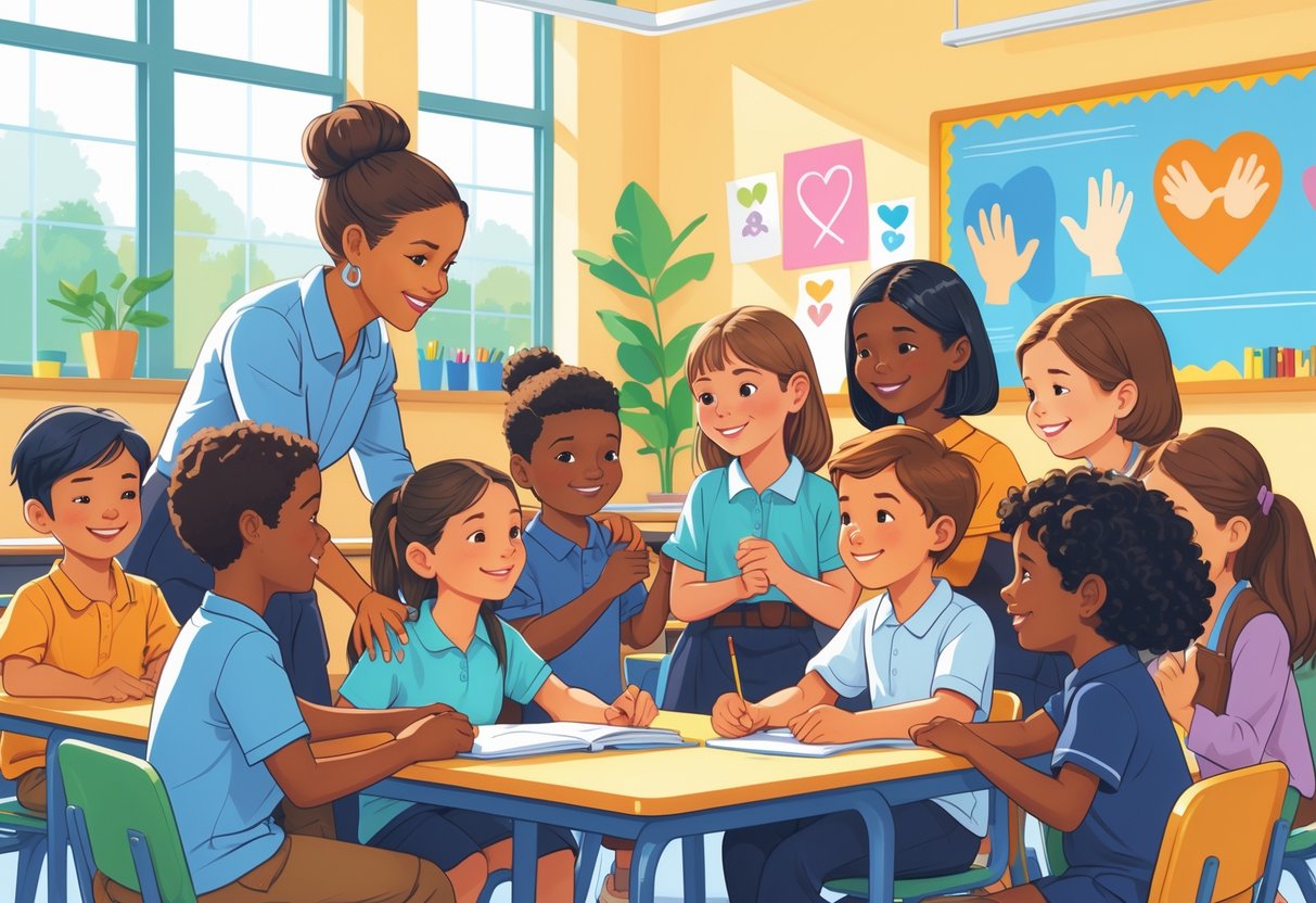 Anti-Bullying Week Resources: Comprehensive UK Guide for Schools anti-bullying LearningMole A group of children and adults in a school setting showing kindness and support to each other.