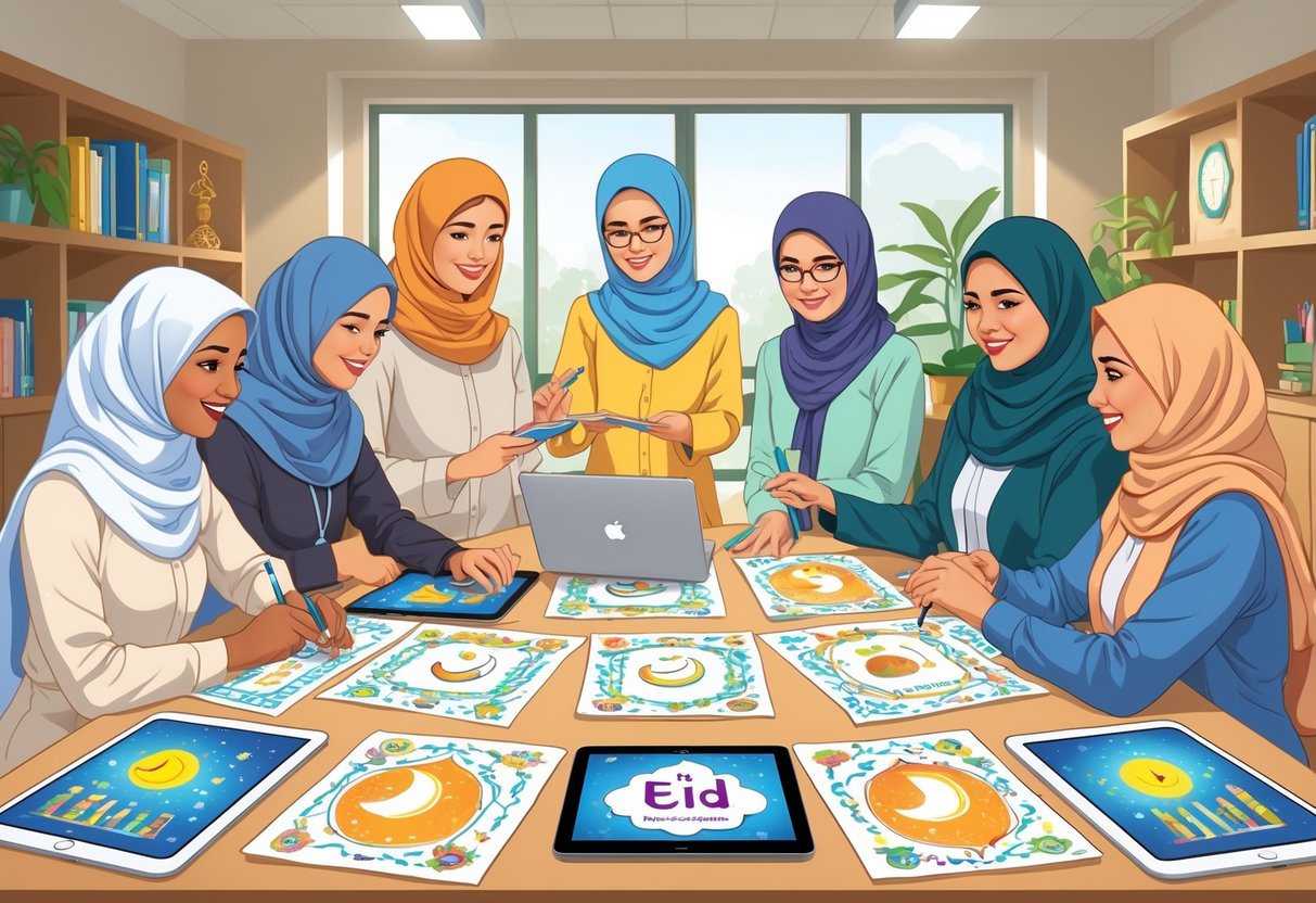 Eid Teaching Resources: Inspiring Ideas and Practical Tools for Educators eid teaching LearningMole A group of educators working together around a table with Eid-themed teaching materials in a classroom.