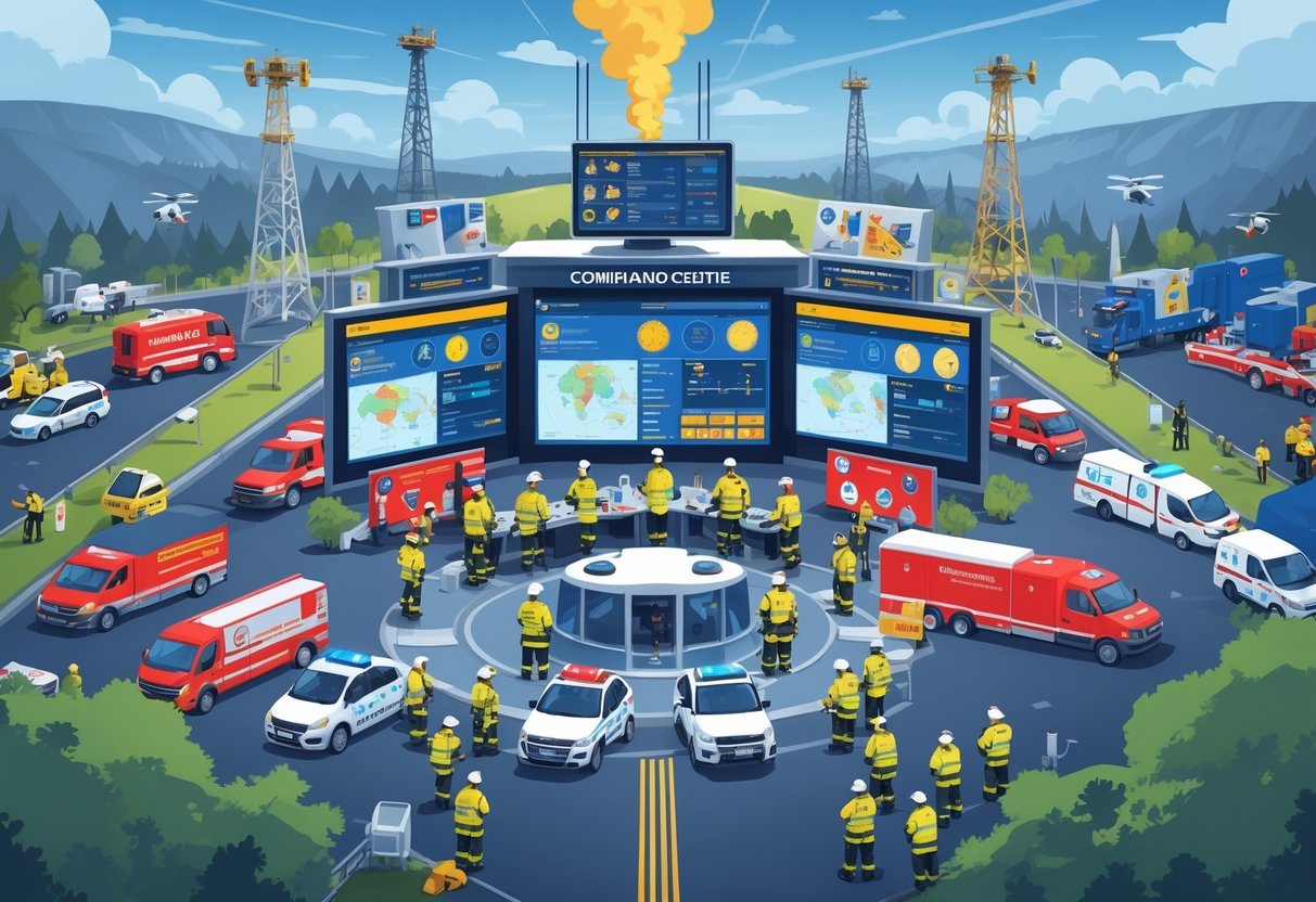 Governor Resources: Comprehensive Guide to UK Governance Support governor resources LearningMole A scene showing government emergency responders coordinating crisis management with officials in a command centre and emergency vehicles and workers actively responding outside.