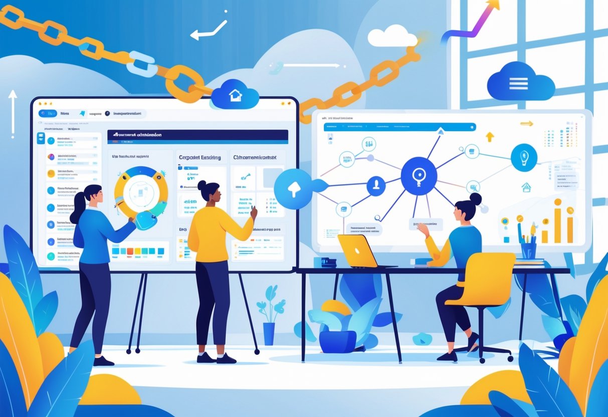 AI Lesson Planning: Streamline Lesson Plans and Worksheets LearningMole A group of educators working together with AI tools in a bright room, collaborating to improve lesson planning and overcome challenges.