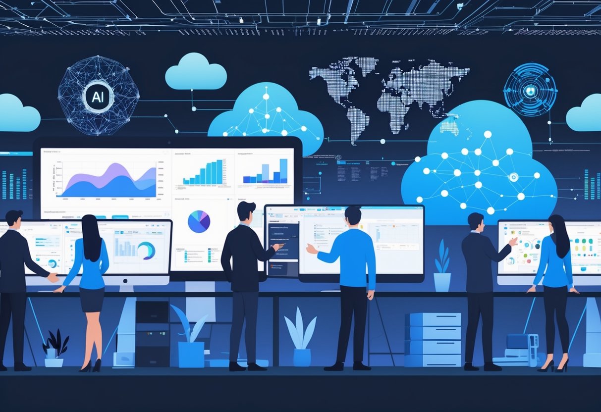 AI Grading Tools: The Ultimate Guide to Smarter Marking LearningMole A group of professionals working with multiple computer screens showing data and automated grading tools in a modern office environment.