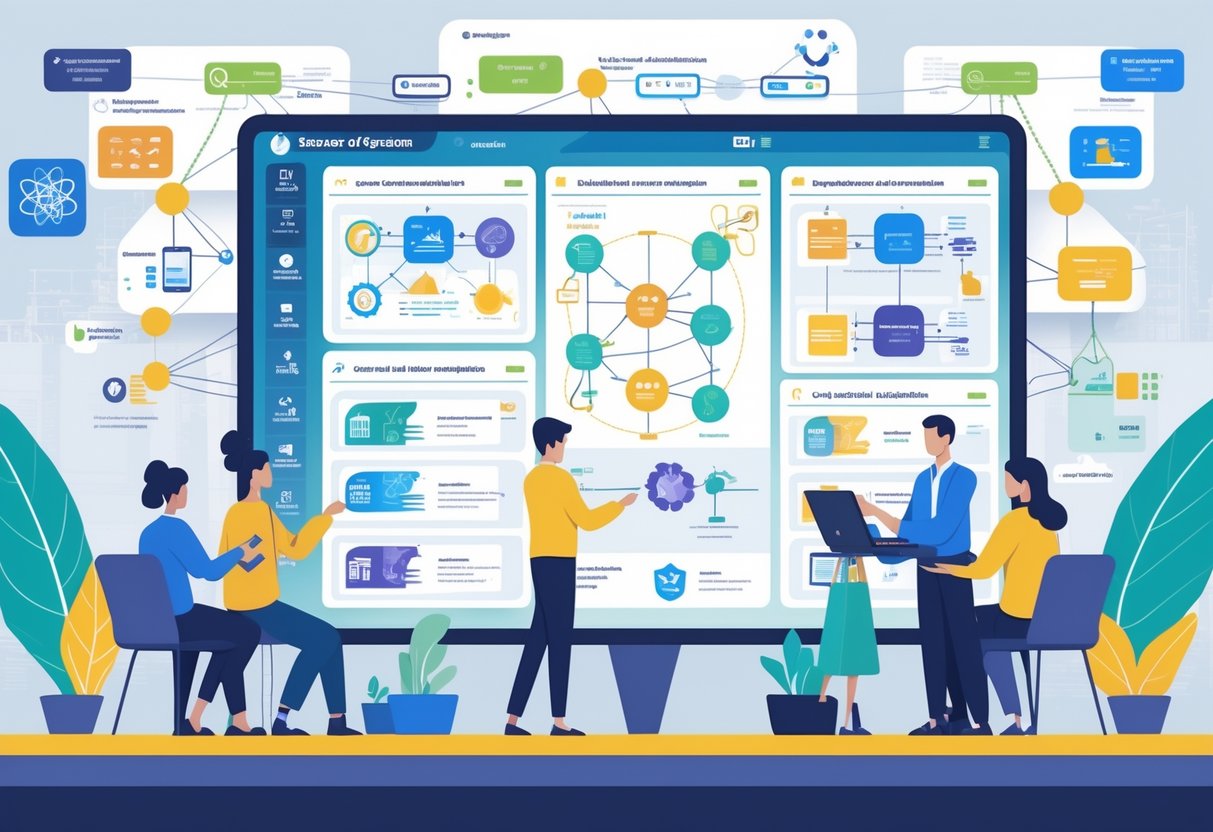 AI Grading Tools: The Ultimate Guide to Smarter Marking LearningMole A group of educators and AI developers working together around a digital screen showing different curriculum frameworks, with students using tablets in a classroom background.
