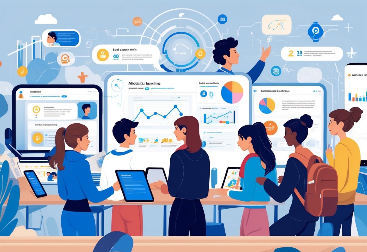 AI Assessment Tools: Transforming Education & Learning in 2025 AI Assessment Tools LearningMole A group of students using digital devices with customised learning content in a modern classroom featuring holographic data and AI elements.