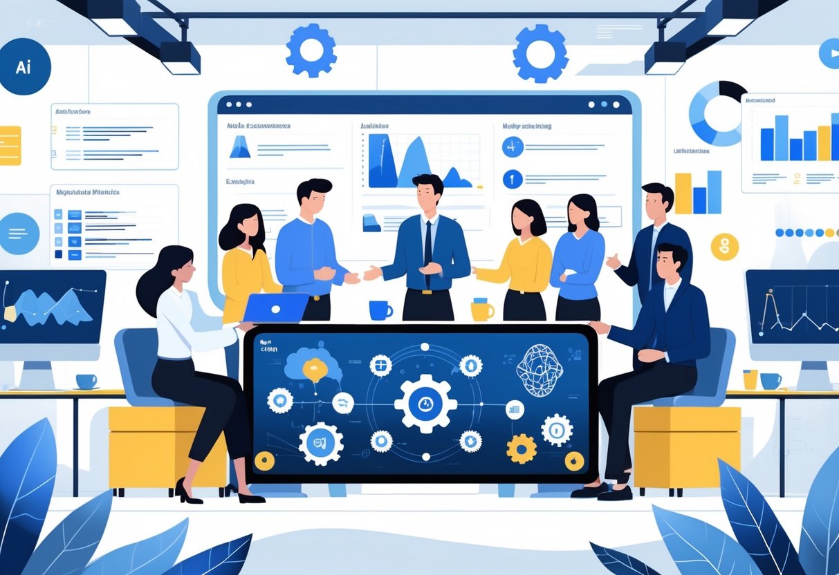 AI Assessment Tools: Transforming Education & Learning in 2025 AI Assessment Tools LearningMole A group of diverse professionals collaborating around a digital touchscreen table displaying AI-related data and icons in a bright office setting.