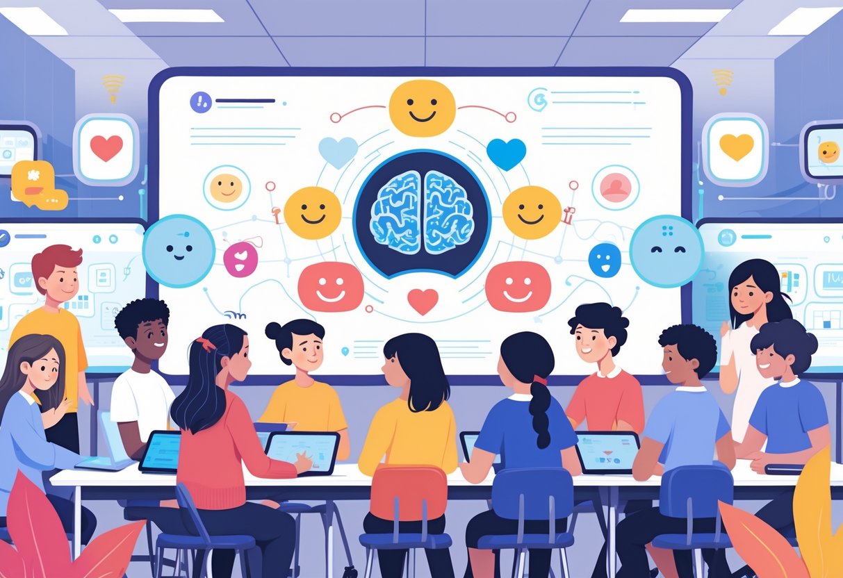 AI Adaptive Learning: Transforming Personalised Education in 2025 adaptive learning LearningMole A group of diverse students interacting with adaptive digital learning tools in a modern classroom, showing emotions and collaboration.