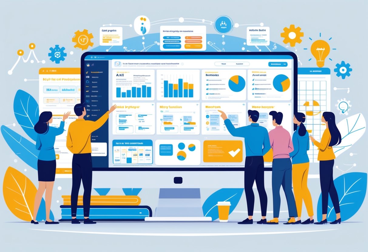 AI Worksheet Creator: Effortless Custom Worksheets Made Simple ai worksheet LearningMole A group of people working together around a computer displaying worksheet templates with AI-related icons in the background.