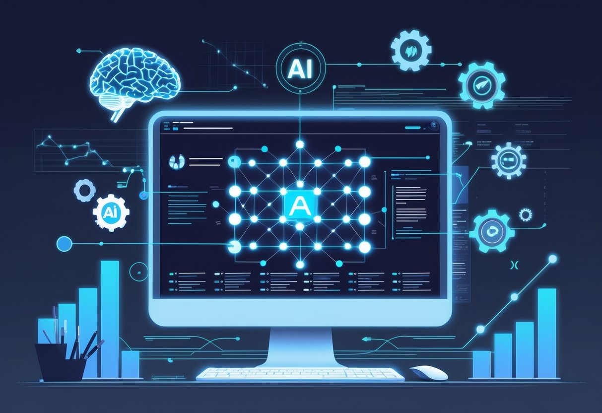 AI Rubric Generator: Creating Optimised Rubrics for Effective Assessment Rubric LearningMole A digital workspace showing a computer screen with a glowing rubric grid and holographic icons representing AI, automation, and evaluation, with data streams and graphs in the background.