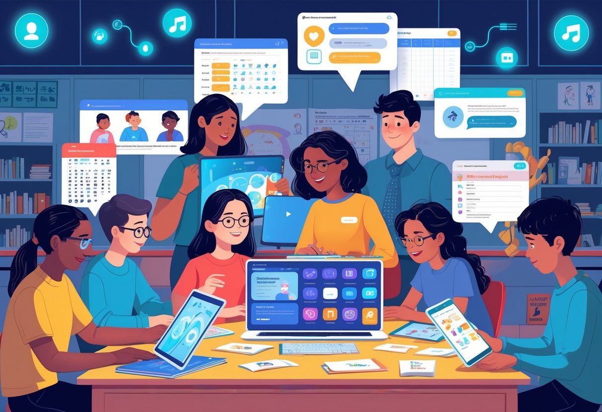 AI Differentiation Tools: How Technology Personalises Learning ai differentiation tool LearningMole A diverse group of learners using various adapted instructional materials with an educator in a modern classroom equipped with accessible resources and technology.