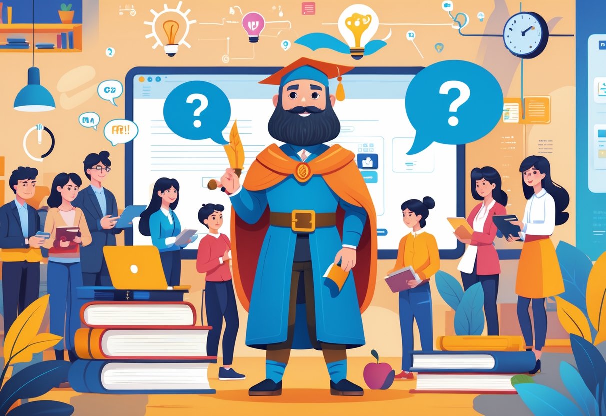 Bard for Education: Innovative Approaches for Educators and Learners Bard LearningMole A bard-like digital assistant interacting with students and teachers in a classroom filled with books, laptops, and educational symbols.