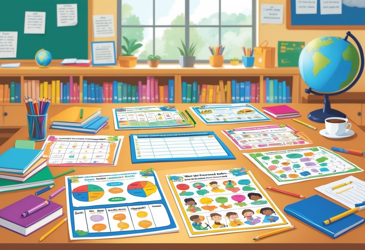 EFL Teaching Resources: Essential Tools for Effective Language Lessons EFL Teaching LearningMole A teacher's desk with colourful worksheets and handouts for English language learning, surrounded by teaching supplies and a classroom background.
