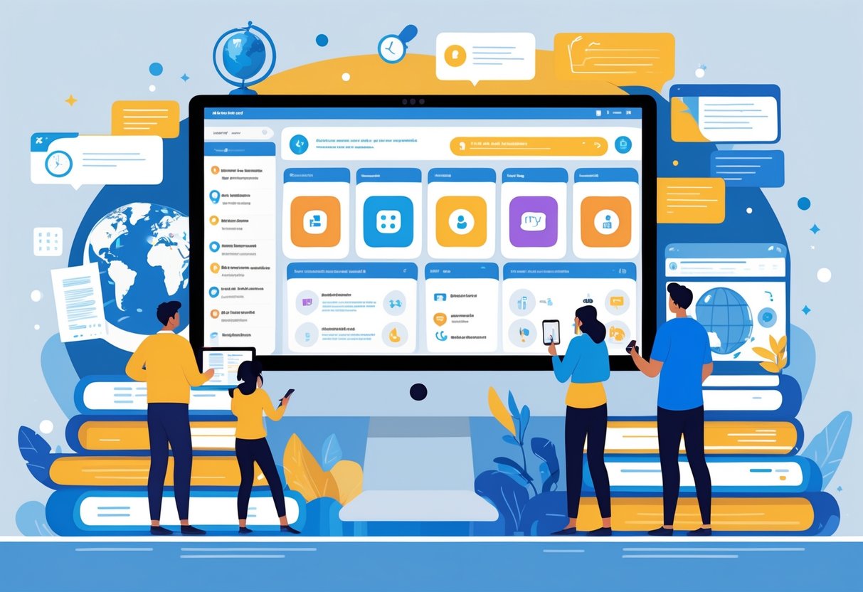 EFL Teaching Resources: Essential Tools for Effective Language Lessons EFL Teaching LearningMole A digital workspace showing teachers using computers and tablets to access online English teaching resources with educational tools and books around them.