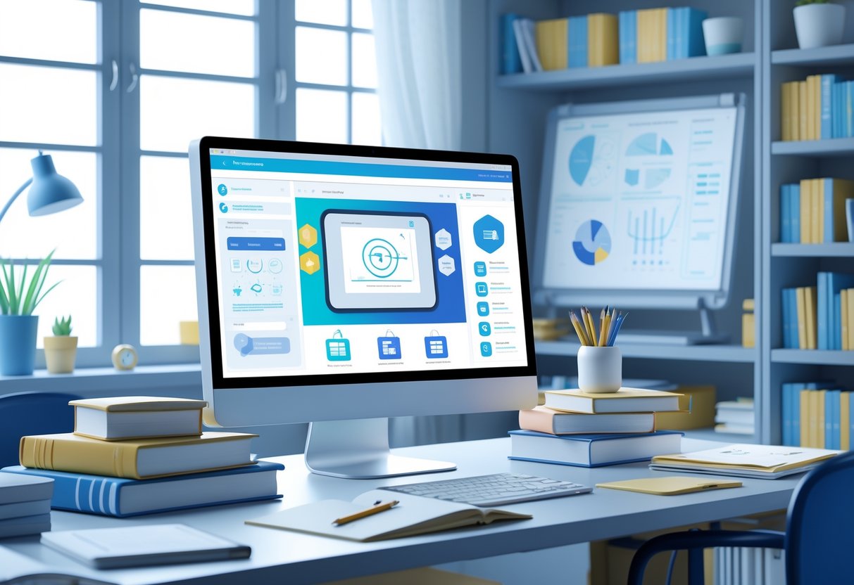 Pearson Teaching Resources: Comprehensive Guide for Instructors pearson teaching LearningMole A workspace with a computer showing an educational platform, surrounded by books, notebooks, and teaching materials in a classroom setting.