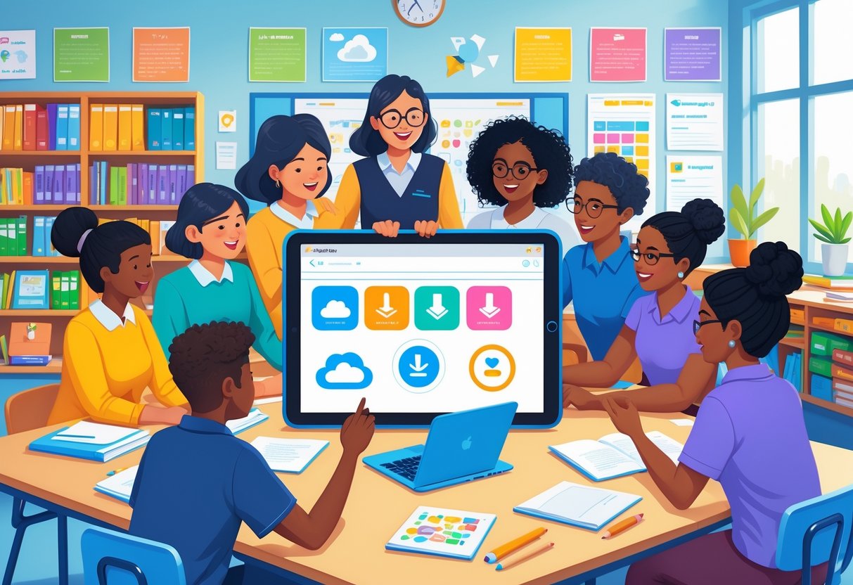 Teachers Pay Teachers Alternatives: Top Sites, Features & Tips Teachers Pay Teachers LearningMole A group of teachers working together around a digital tablet in a classroom filled with books and educational materials.