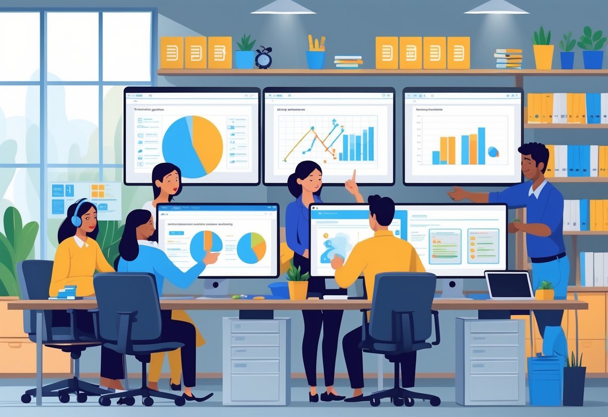 Pearson Teaching Resources: Comprehensive Guide for Instructors pearson teaching LearningMole A group of people working together at a desk with computers and teaching materials, helping to solve technical issues in an office setting.