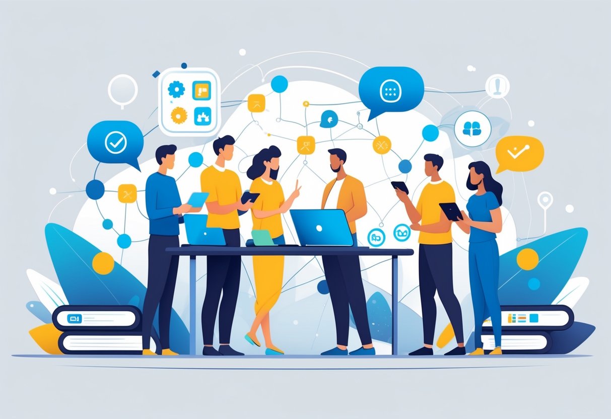 TES Resources Alternatives: Best Education Sites & Tools Compared tes resources LearningMole A group of diverse people using digital devices and collaborating in a supportive environment with icons representing resources and communication.