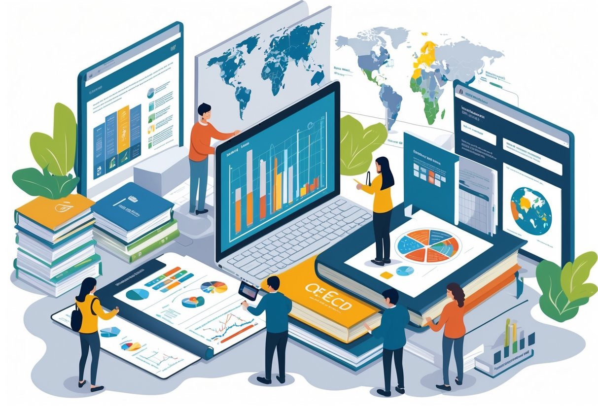 OECD Education Resources: Comprehensive Guide for Schools & Policymakers OECD LearningMole A group of students and teachers using digital devices, books, and classroom materials in a modern learning environment with maps and educational charts.