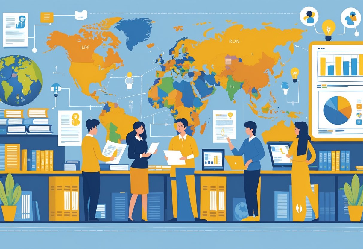 World Bank Education Resources: Your Complete Guide to Impact, Data, and Access world bank education LearningMole A group of people working together in a bright office filled with bookshelves, digital screens, and educational materials, sharing ideas and discussing research.