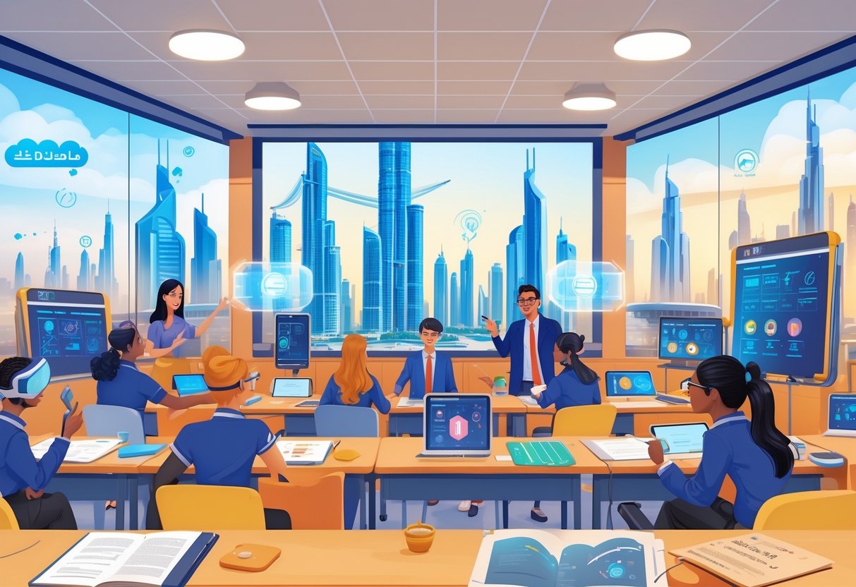 Teaching Resources Dubai: Essential Guides and Expert Insights Teaching resources LearningMole A classroom in Dubai with students and teachers using futuristic digital learning tools, with the city skyline visible in the background.