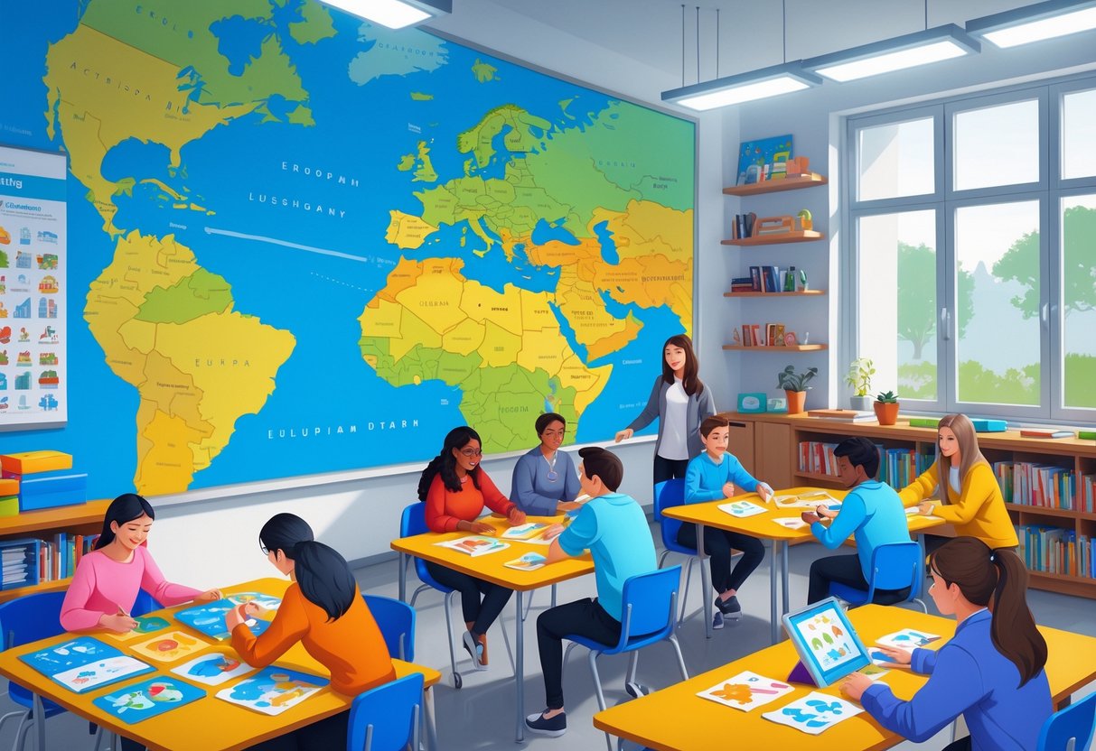 European Teaching Resources: Essential Classroom Tools & Guidance european teaching LearningMole A classroom with diverse students working together on learning activities about Europe, with a teacher guiding them and educational materials visible around the room.