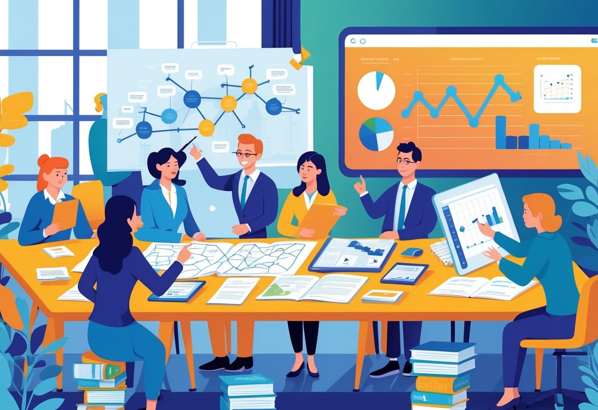 European Teaching Resources: Essential Classroom Tools & Guidance european teaching LearningMole A group of educators collaborating around a table with teaching materials and digital devices in a modern classroom setting focused on European educational resources.