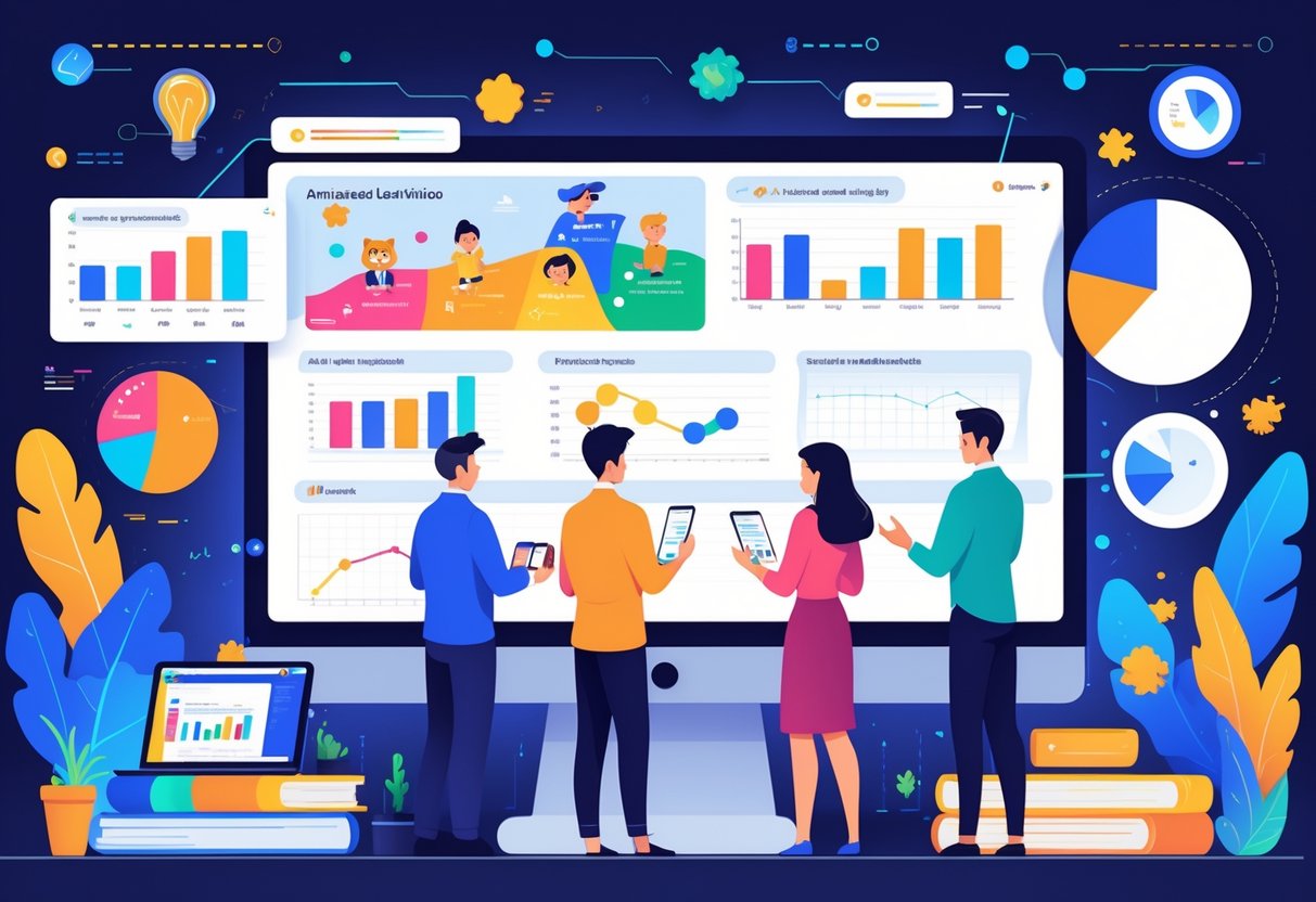 Animated Learning Videos: Engage, Educate, and Inspire Learners animated learning videos LearningMole A group of professionals analysing animated educational content and data charts in a modern workspace.