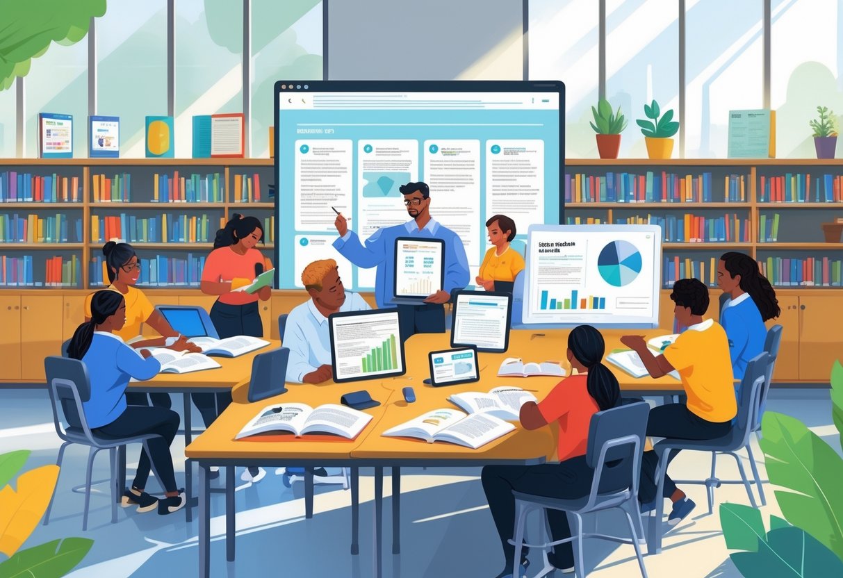 Literacy Teaching Resources: Comprehensive Tools for Effective Learning LearningMole A group of educators and students in a classroom using books and digital devices to explore and discuss literacy teaching resources.