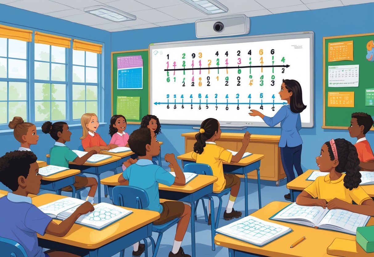 Algebra Teaching Resources: Engaging Ideas, Activities & Tools LearningMole A classroom with upper primary pupils learning algebra, a teacher pointing at an interactive whiteboard showing algebraic expressions, and children engaged with their notebooks and worksheets.