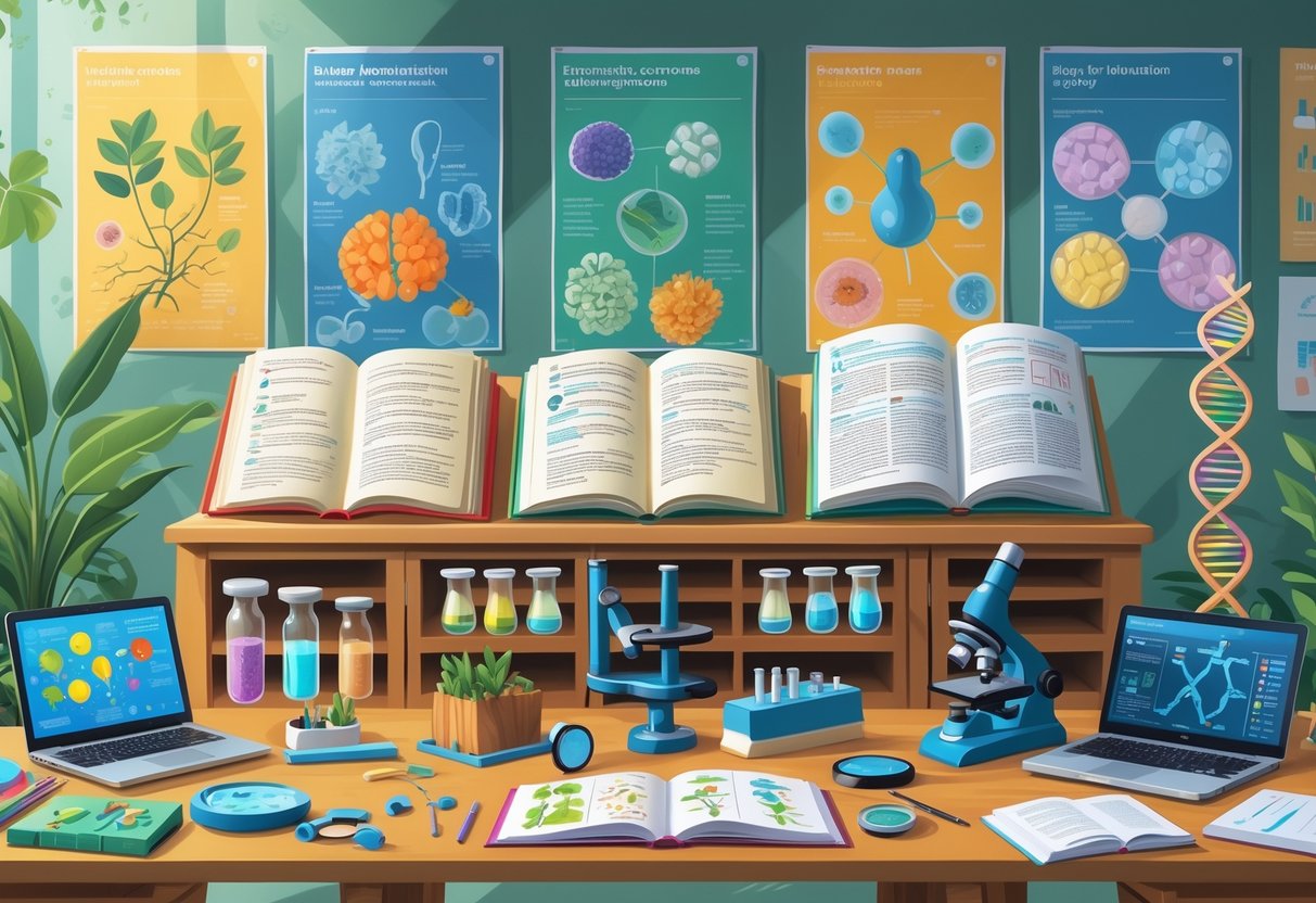Biology Teaching Resources: Best Tools, Lesson Plans & Activities LearningMole A classroom desk displaying biology teaching materials for different educational stages, including models, textbooks, microscopes, and scientific equipment, with educational posters on the walls.