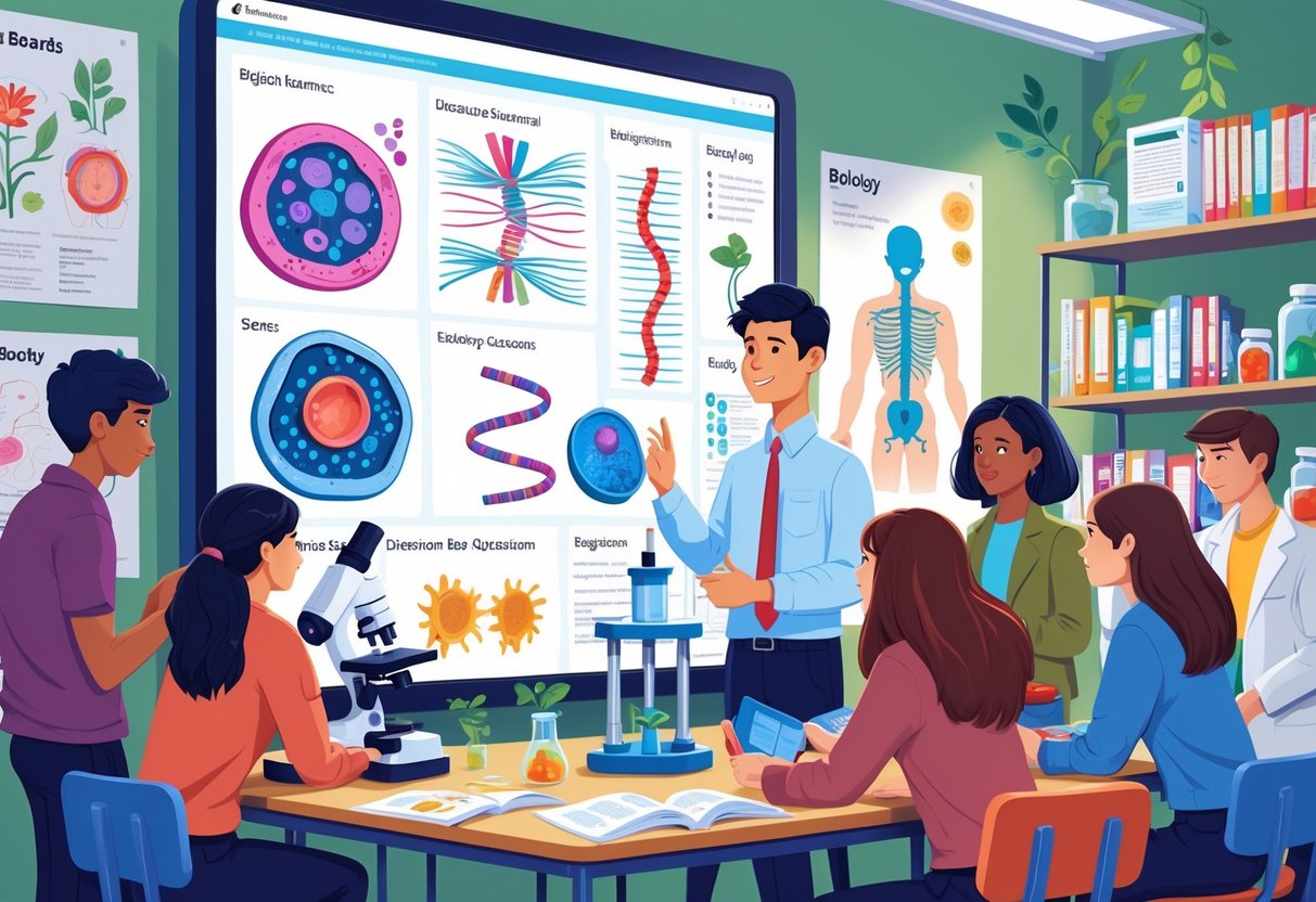 Biology Teaching Resources: Best Tools, Lesson Plans & Activities LearningMole A teacher and students in a biology classroom surrounded by educational models and diagrams of cells, DNA, and plants.