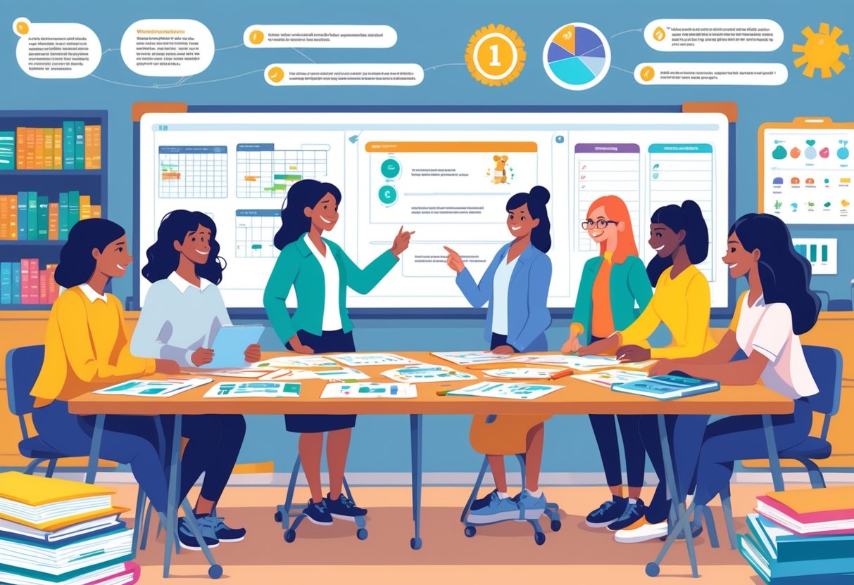 Worksheets for Teachers: The Ultimate Guide to Printable Resources LearningMole A group of teachers working together around a table with worksheets and tablets in a classroom setting.