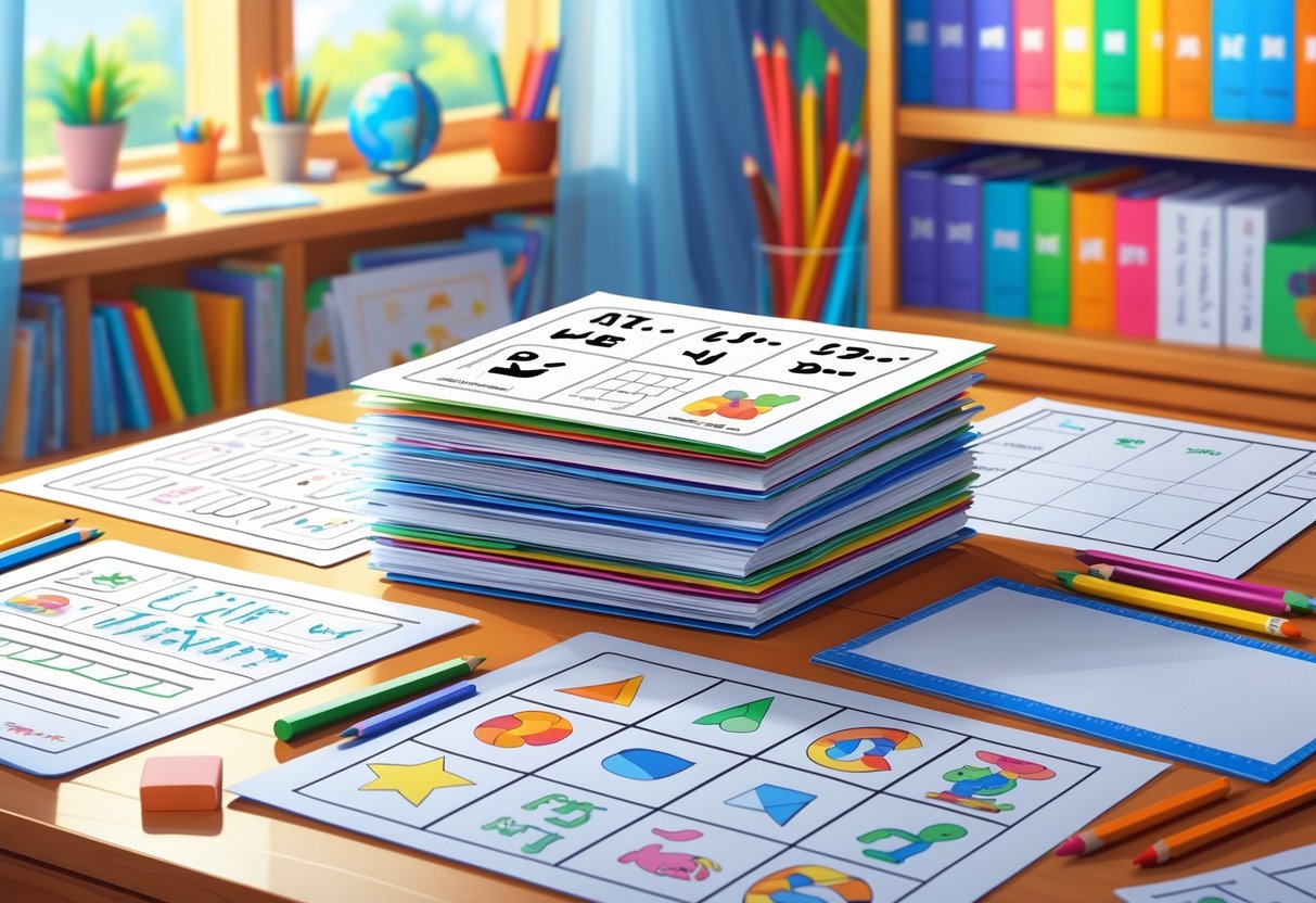 Downloadable Worksheets: Free Printable Learning Resources LearningMole A tidy desk with educational worksheets and school supplies in a home and classroom environment.